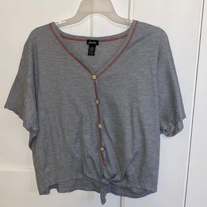 grey button down top